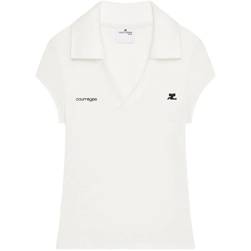 Courrèges Polohemd Short-Sleeved T-Shirt With Deep V-Neckline White