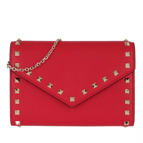 Valentino Garavani Rockstud Shoulder Bag Leather Rouge Pur Envelope Bag