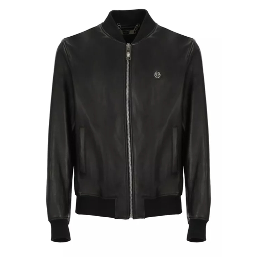 Philipp Plein Black Leather Jacket Black 