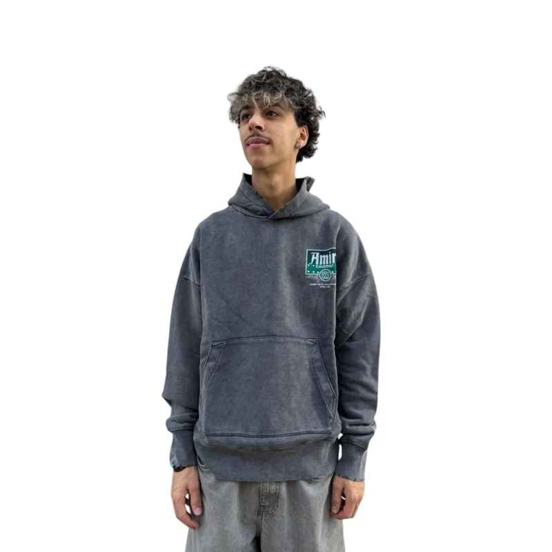 Amiri  Washed Charcoal Grey Hoodie With Graphic Accents Grey