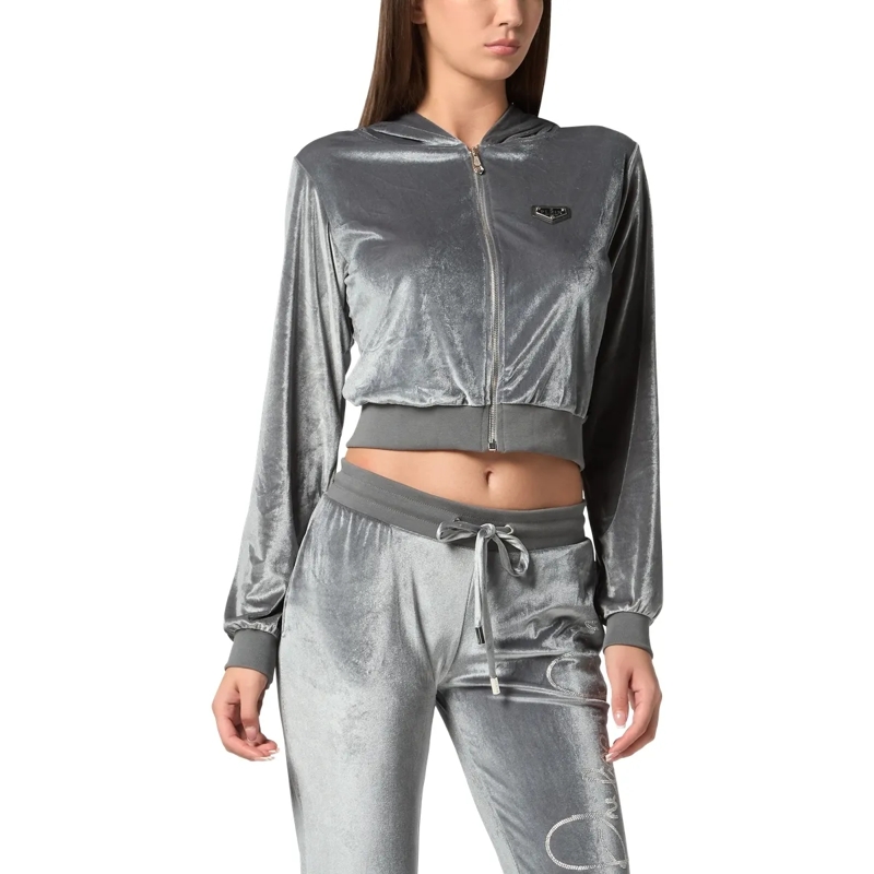 Philipp Plein Daunenjacke Sweatjacke Mit Kapuze Signature Mit Schmucksteinen grau(Image 3)