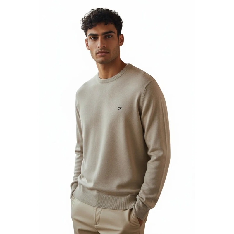 Calvin Klein Trui Long-Sleeved Knit Top In Organic Cotton Brown