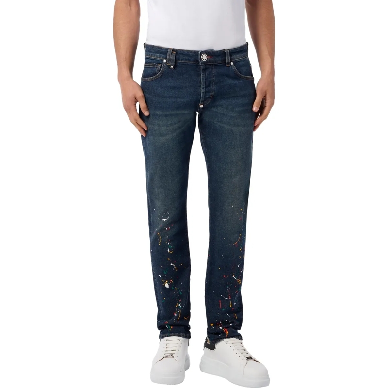 Philipp Plein Jeans mit geradem Bein Super Straight Cut Jeans Paint blau(Image 3)