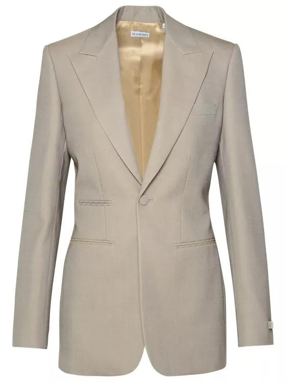 Burberry - Beige Virgin Wool Blazer - Größe 6 - gray