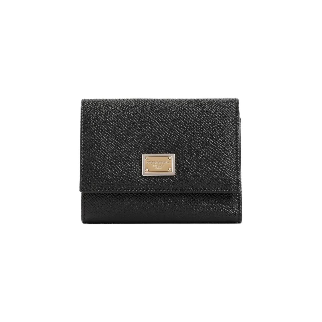 Dolce&Gabbana Portemonnaies - Black Leather French Flap Wallet - Gr. unisize - in Schwarz - für Damen