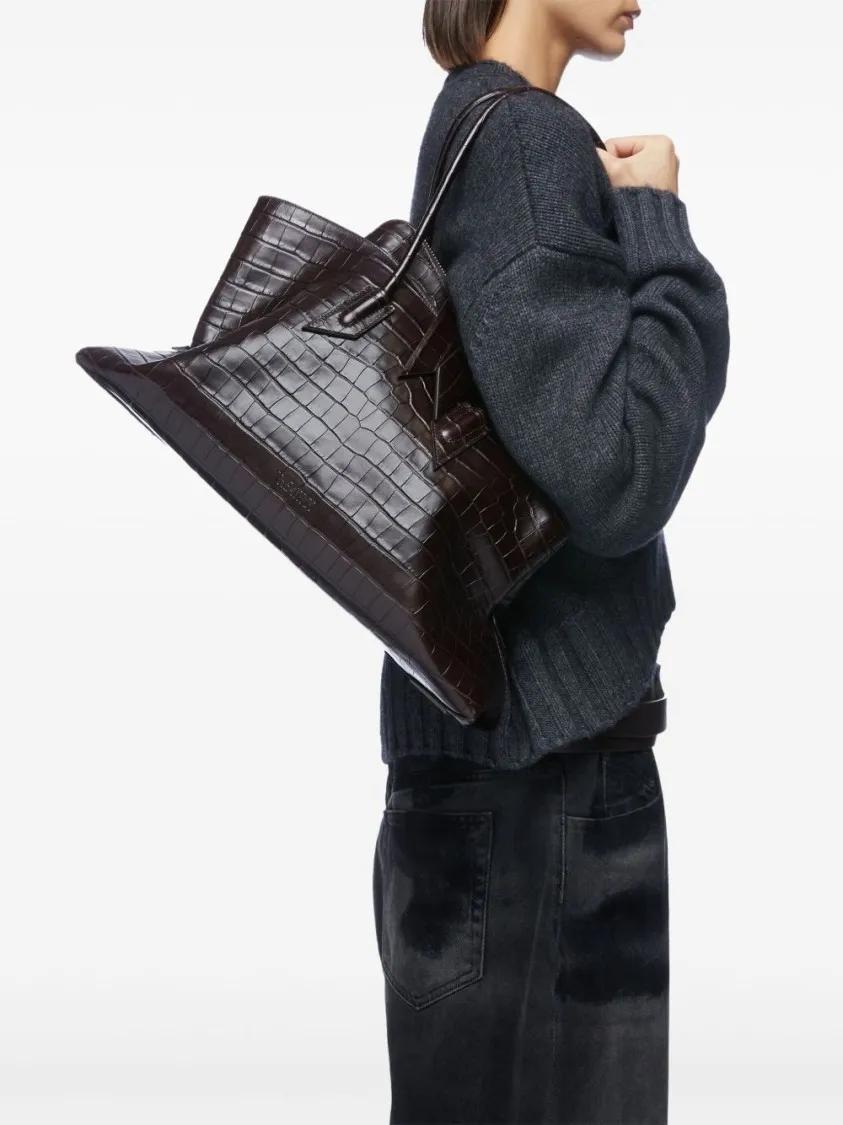 The Attico Shoppers & Totes Structured Crocodile-Effect Brown Bag With Elongat in bruin
