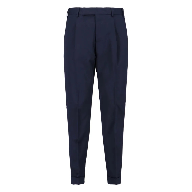 Pt Torino Pantalon de costume Navy Virgin Wool Tailored Trousers Blue