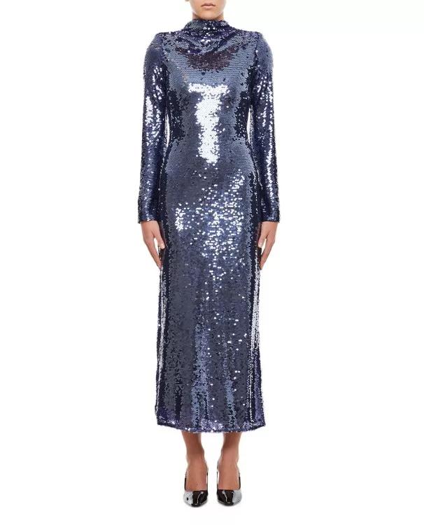 self-portrait - Navy Sequin Midi Dress - Größe 12 - blue