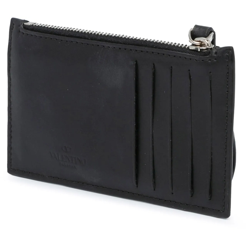 Valentino Garavani Geldbörse Leather VLTN Zip Card Holder schwarz