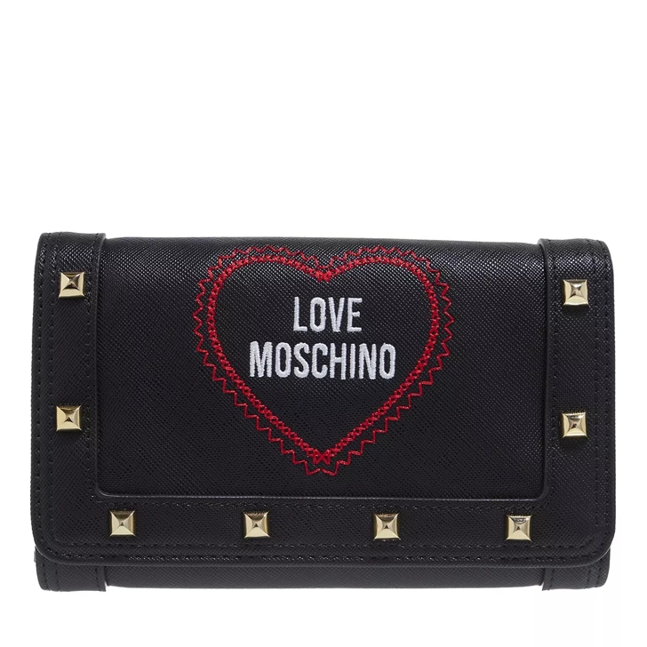 Portafoglio Love Moschino Bonded Pu Metal Brand da donna nero in