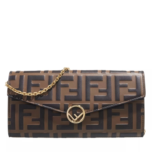 Fendi Continental Wallet With Chain Leather Brown Wallet On A Chain