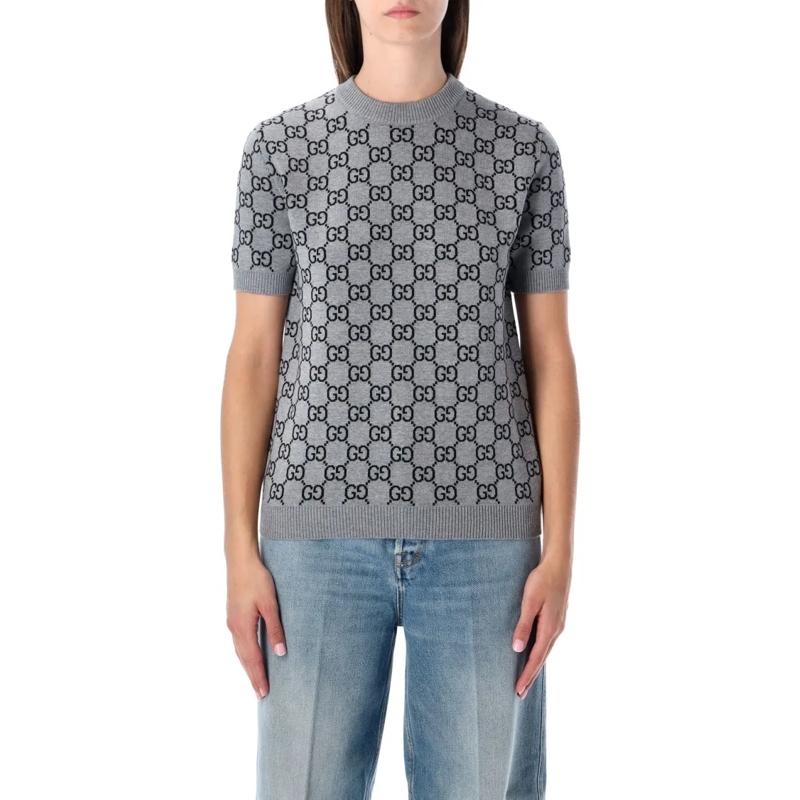 Gucci Trui Gg Monogram Short Sleeve Reversible Sweater Grey