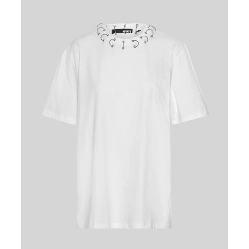 Rotate ROTATE Weißes T-Shirt mit Ringen am Kragen mehrfarbig 