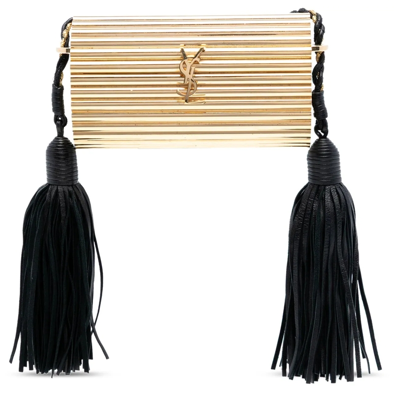 Saint Laurent Schultertasche Ribbed Acrylic Lambskin Fringe Monogram Opium Box  gold