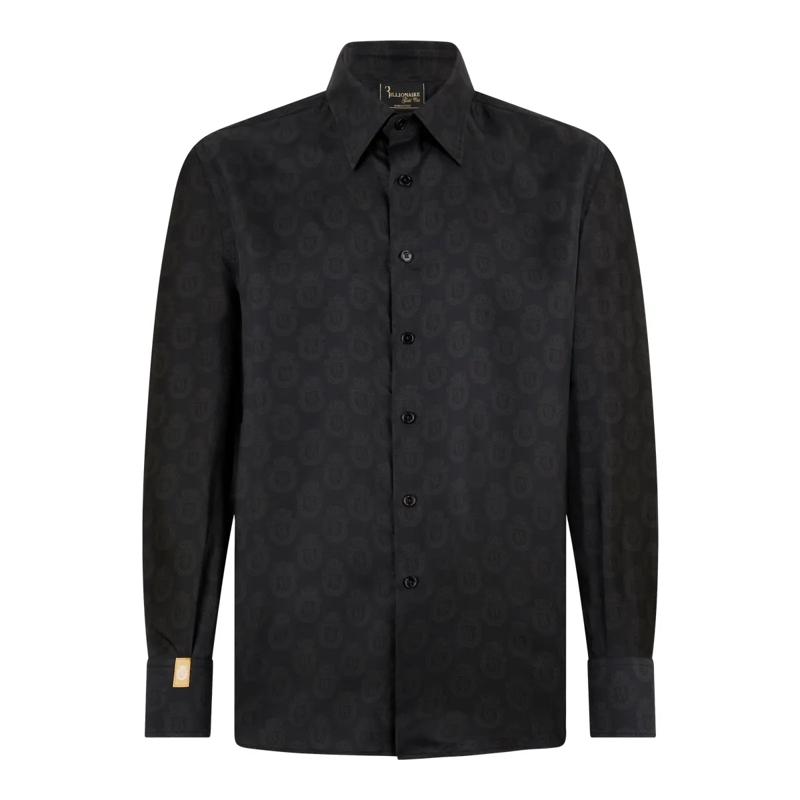 BILLIONAIRE Hemd Silk Gold Cut Shirt All-Over Crest schwarz