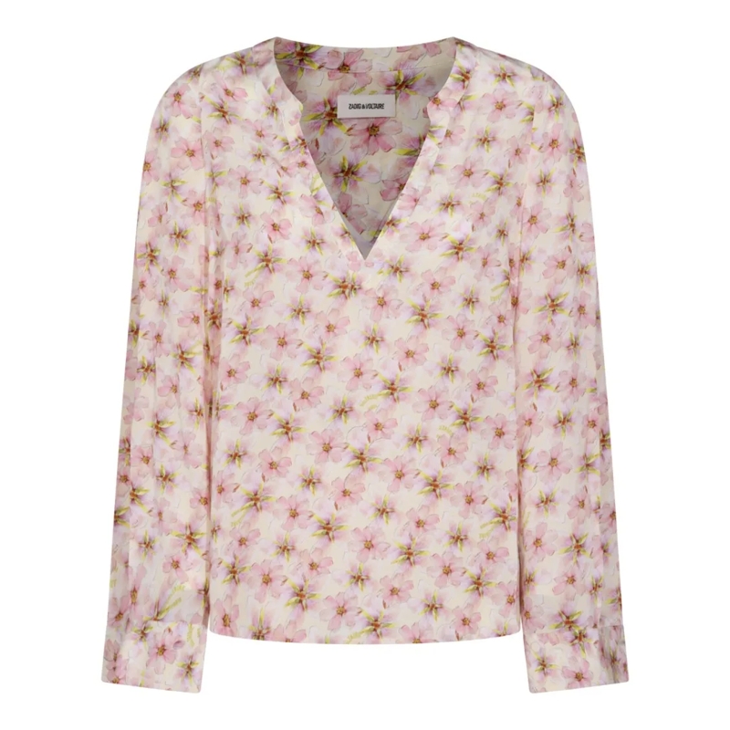 Zadig & Voltaire Top met lange mouwen Floral-Patterned Long-Sleeved Viscose Top Grey