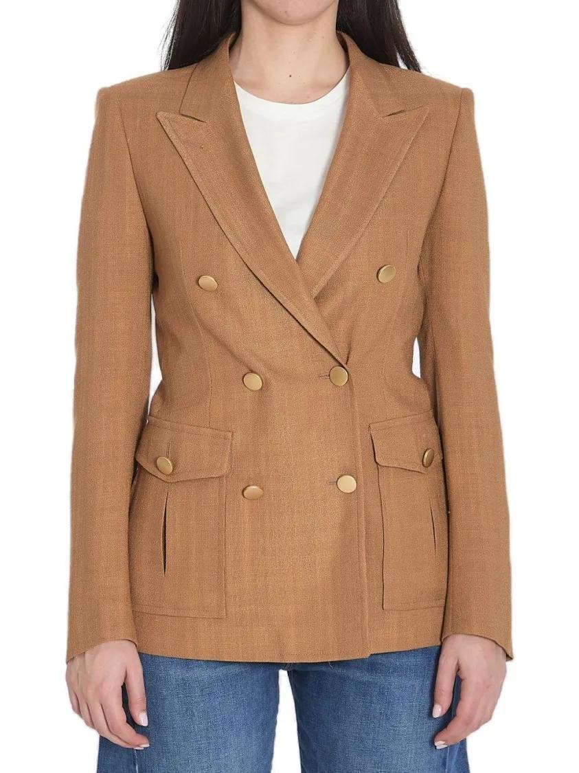 Thumbnail - Tagliatore - Tailored Double-Breasted Blazer In Caramel Brown V - Größe 42 - beige