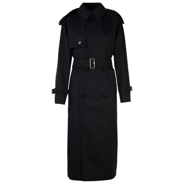 Burberry Grey Wool Long Trench Coat Black Trenchcoat