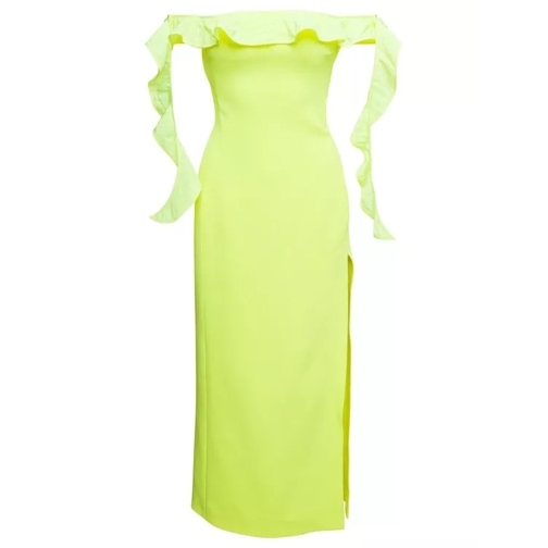 David Koma Yellow Long Off-Shoulder Dress With Ruches Detail  Yellow 