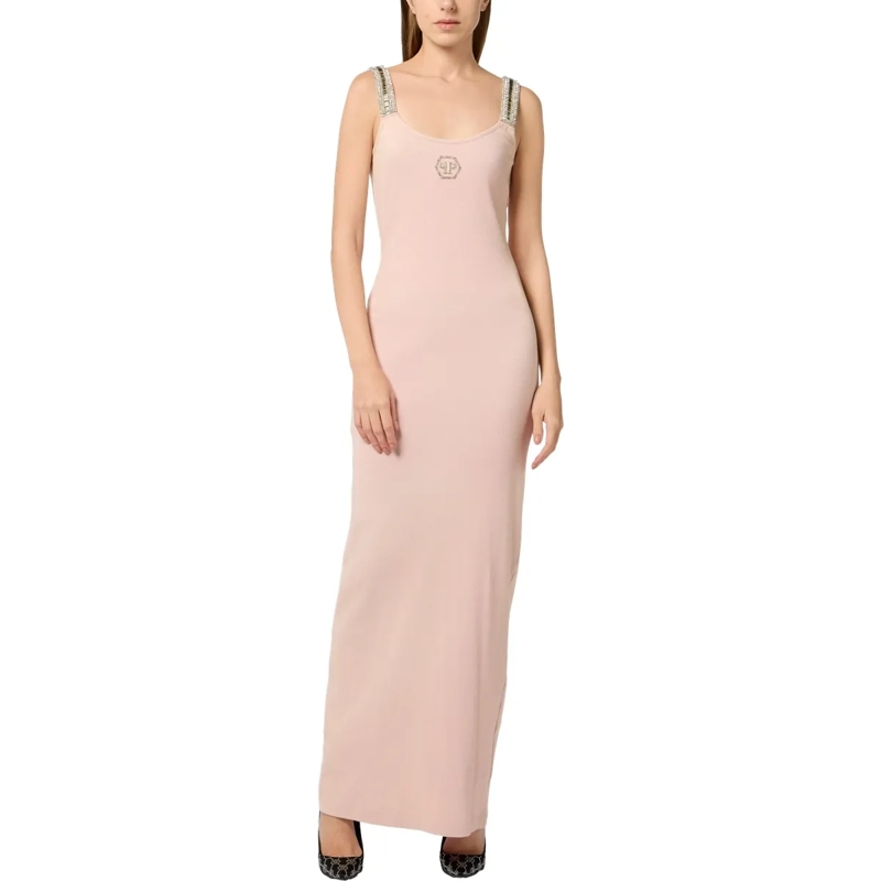 Philipp Plein Maxikleid Long Tank Dress Strass Hexagon rose(Image 3)