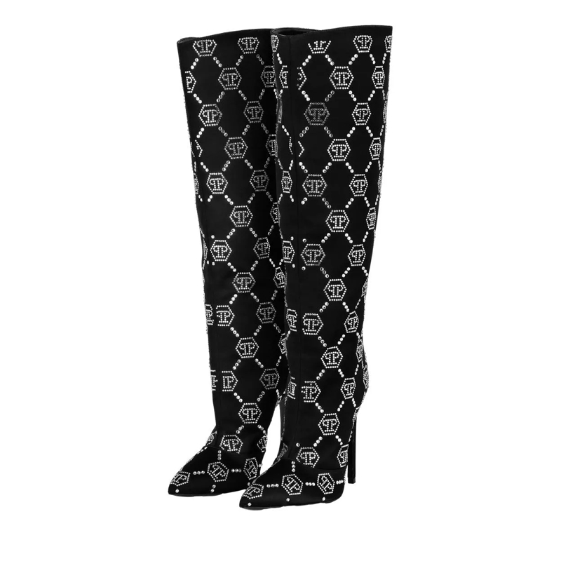 Philipp Plein Stiefeletten Stiefel High Heels Mid Monogram Mit Schmucksteinen schwarz(Image 2)