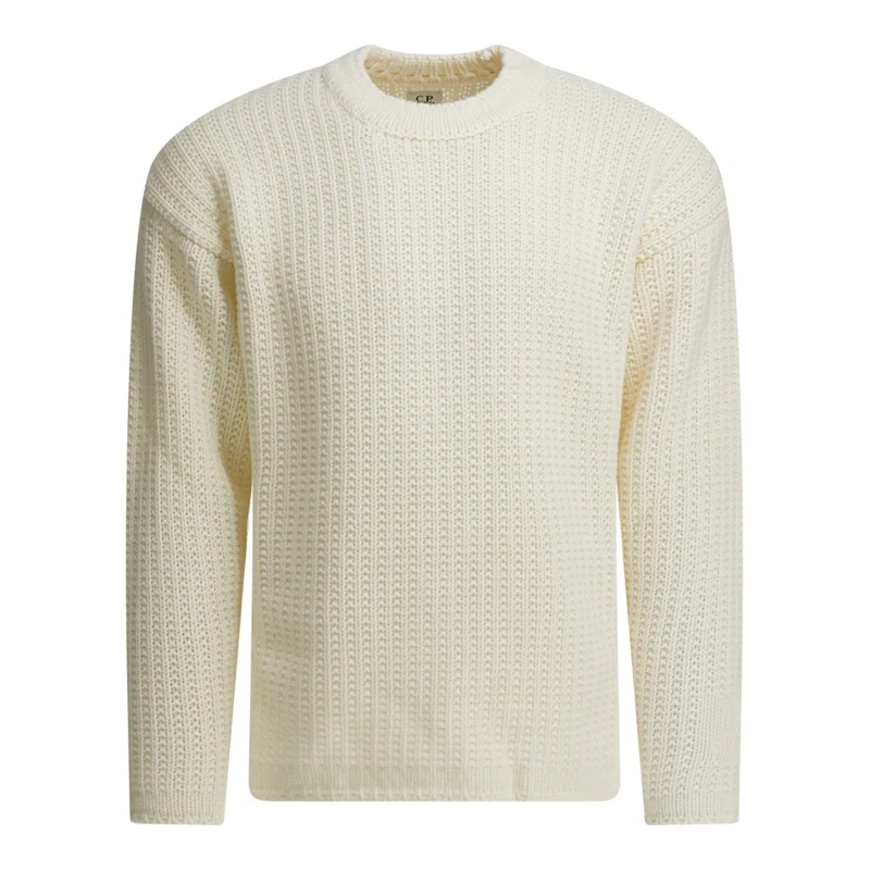 CP Company Trui Textured Ribbed Knit Sweater With Classic Crew Nec Grey