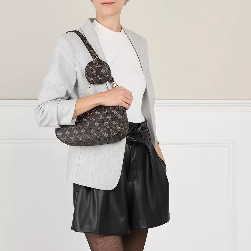 Guess Hobo Bag Alexie Top Zip Shoulder Bag Brown Logo(Image 2)