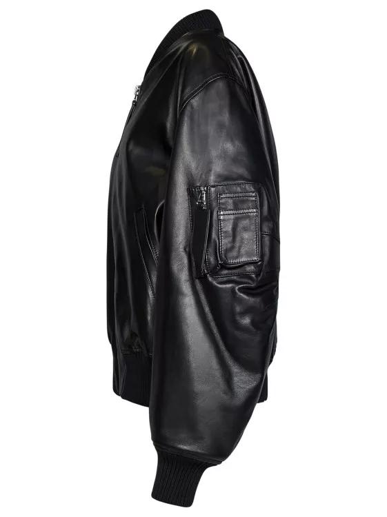 The Attico Black Lamb Leather Oversize Bomber Jacket Black