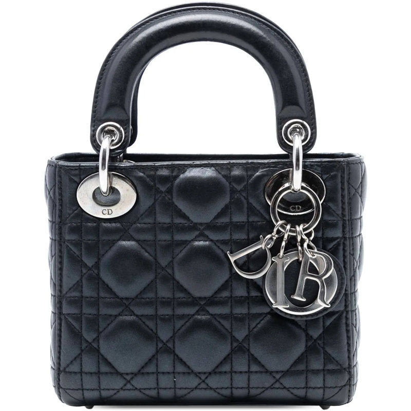 Christian Dior Schultertasche Mini Iridescent Lambskin Cannage Lady Dior schwarz