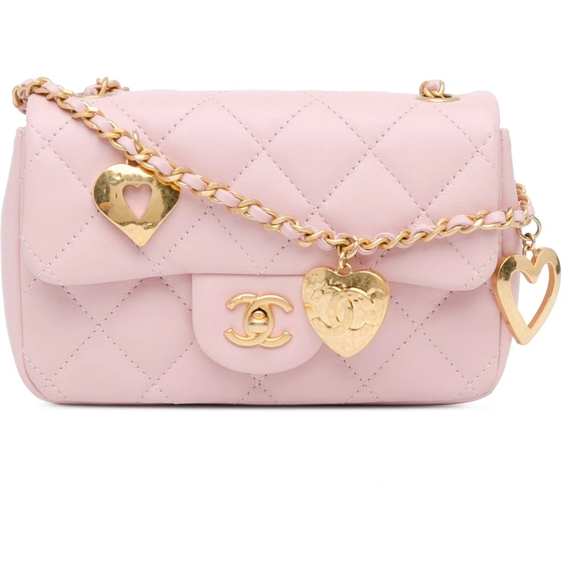 Chanel Schultertasche Mini Quilted Lambskin Heart Charms Flap rose