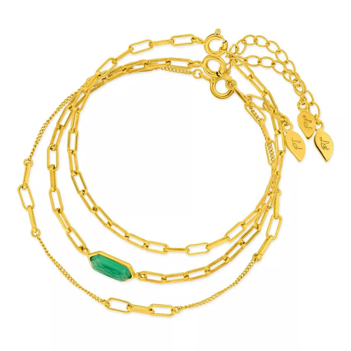 leaf bijouterie, bracelet set cube, green agate, silver gold plate en green - pour dames