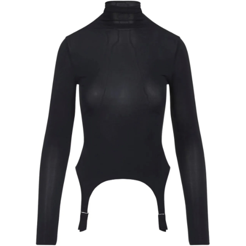 Jean Paul Gaultier T-Shirt Viscose Jersey Long Sleeves High Neck Top With Lin blau