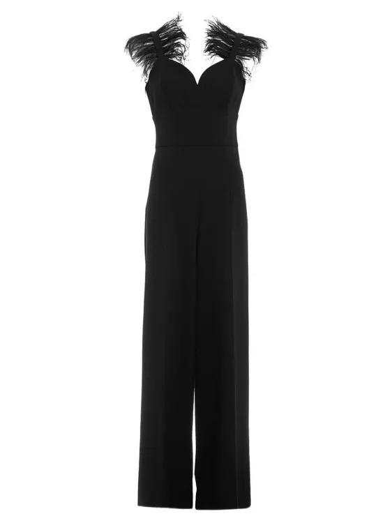 TwinSet Feathers Jumpsuit Black Combinaisons