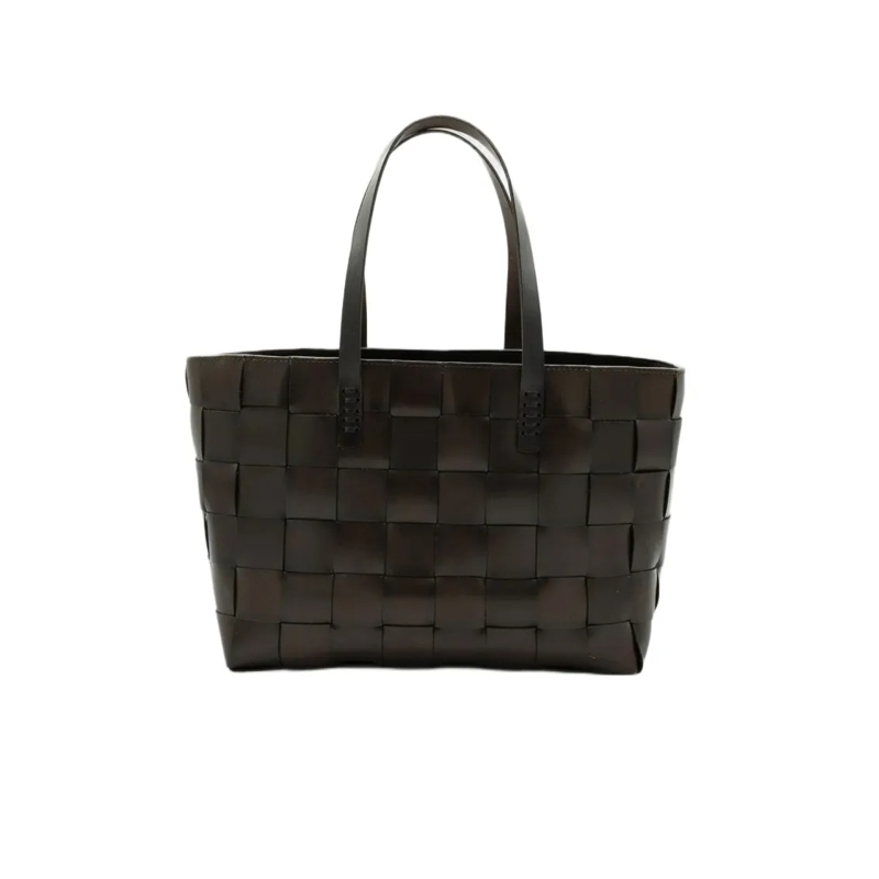 DRAGON DIFFUSION Fourre-tout Handwoven Black Cowhide Tote With Structured Inter Brown