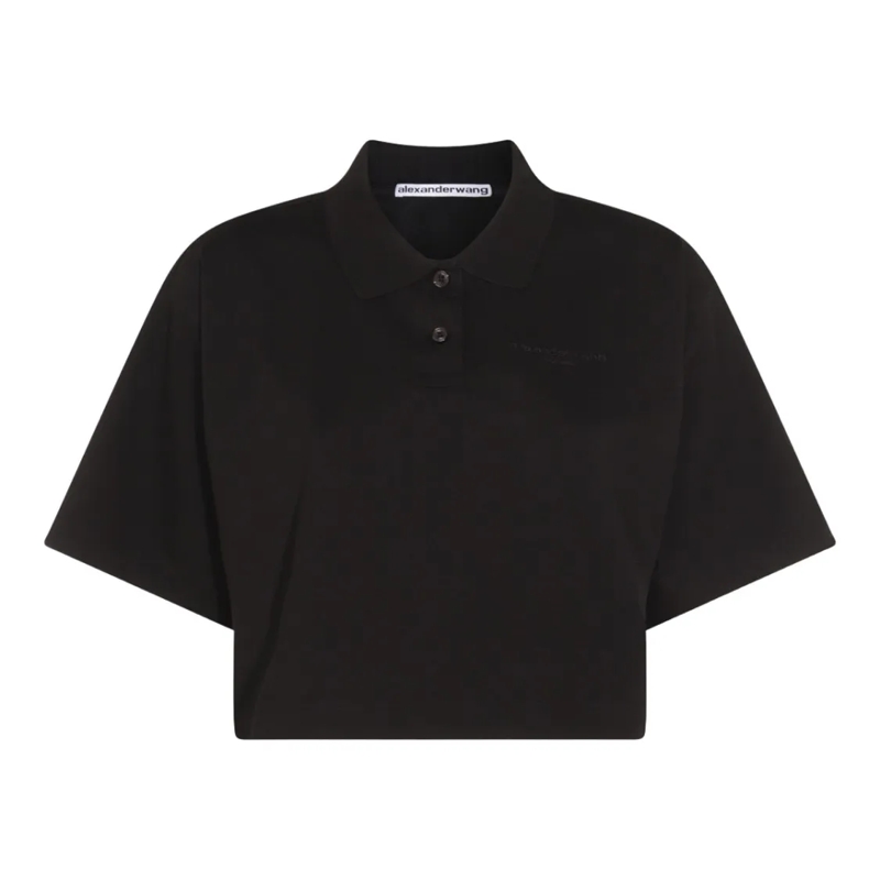 Alexander Wang T-Shirt Cropped Black Polo Shirt With Classic Collar Black