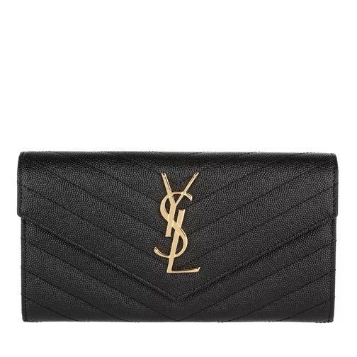 Saint Laurent YSL Monogramme Flap Wallet Grain De Poudre Leather Nero Klaffplånbok
