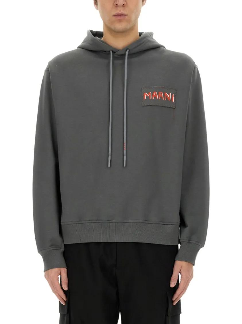 Thumbnail - Marni - Relaxed-Fit Grey Hoodie With Drawstring - Größe 48 - grau