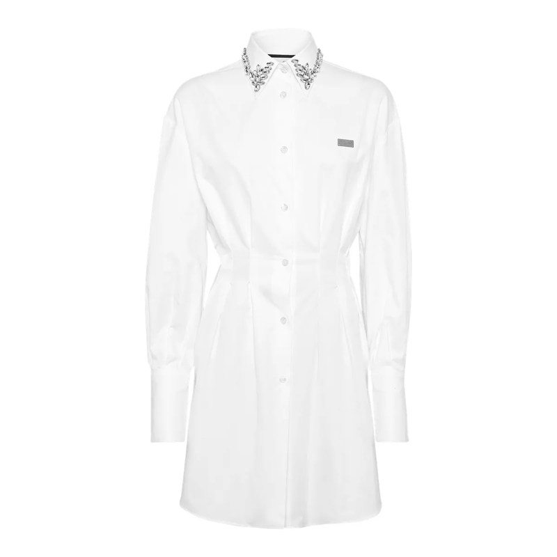 Philipp Plein Hemd Kleid Mit Schmucksteinen weiss