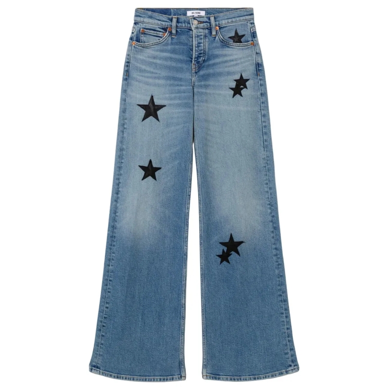 RE/DONE Jeans Stretch Cotton Blend Wide-Leg Jeans Blue