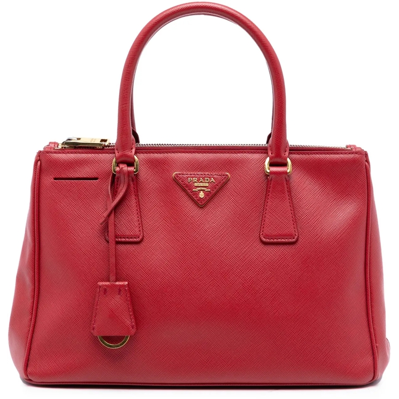Prada Schultertasche Small Saffiano Lux Galleria Double Zip Satchel rot