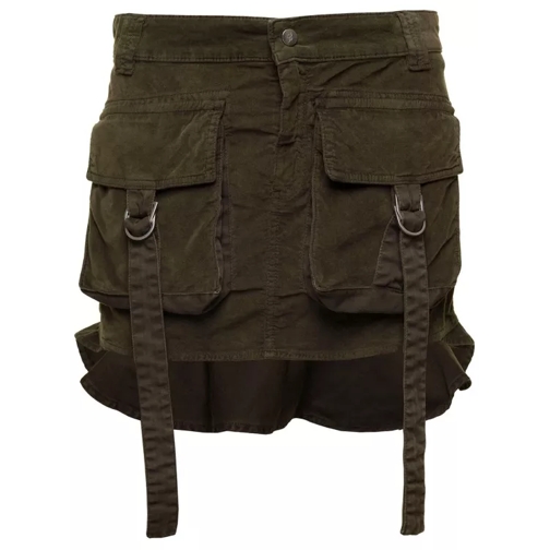 Blumarine Military Green Cargo Mini-Skirt With Rear Frill In Green 