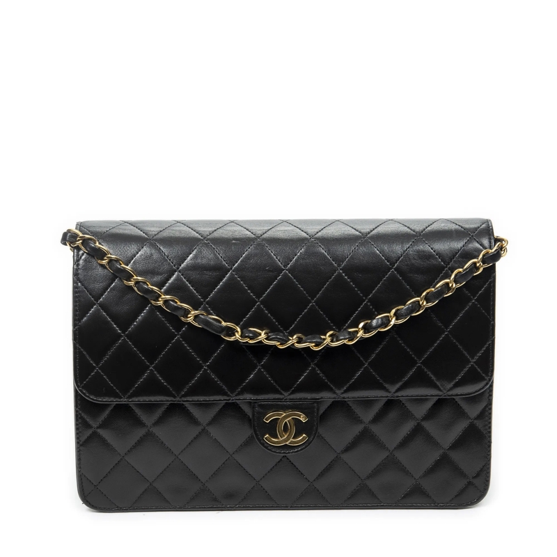Chanel Crossbody Bag Vintage Push Lock Straight Flap schwarz