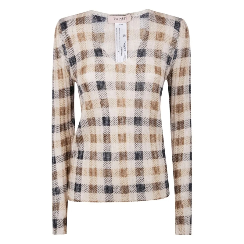 Twin-Set Pull Checkered Knit Sweater With Fitted Silhouette Multicolor