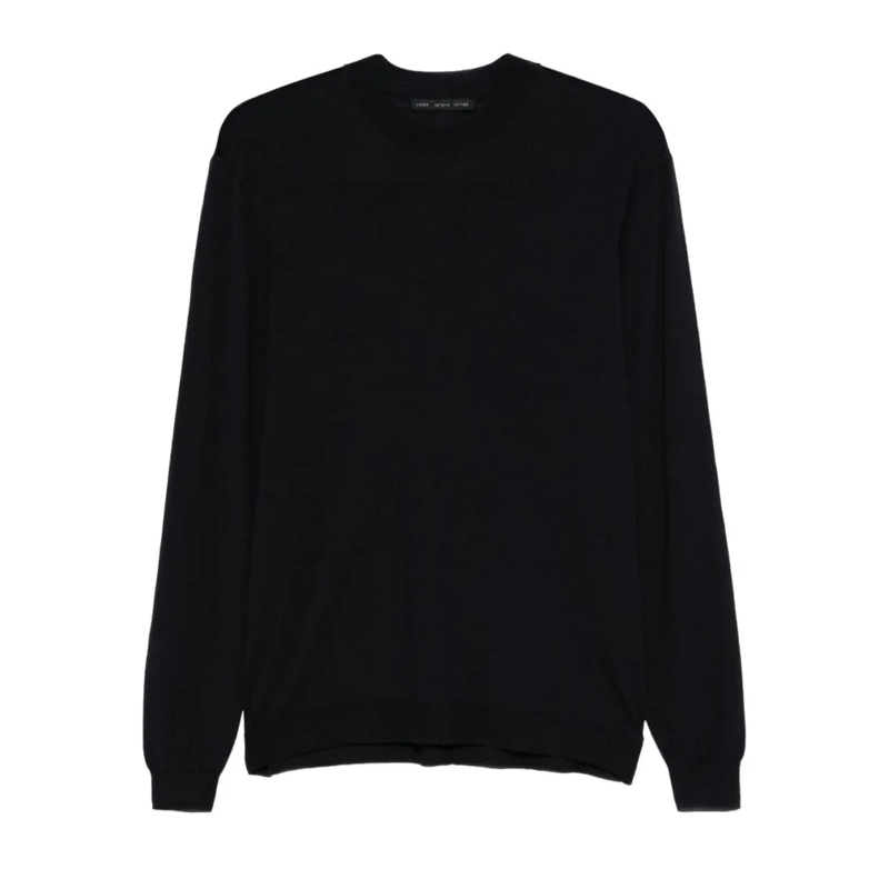 Low Brand Pullover Navy Blue Crewneck Sweater In Extra-Fine Merino Wo Black