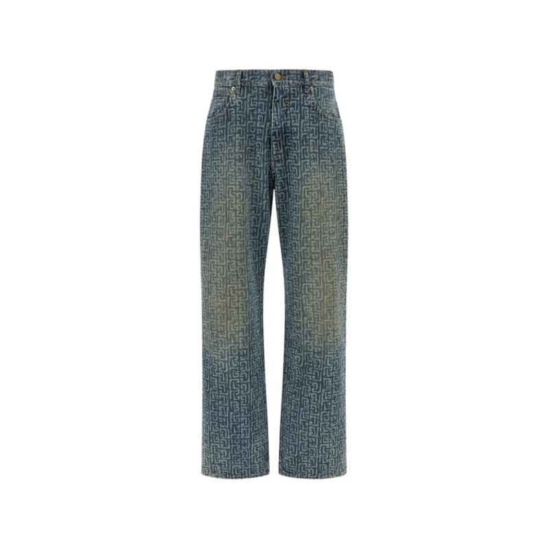 Balmain Jeans Monogram Print Denim Jeans Blue