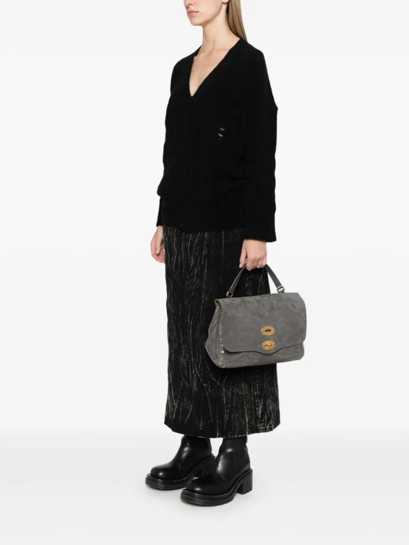 Zanellato Shoppers Cool Grey Calf Suede Handbag in grijs
