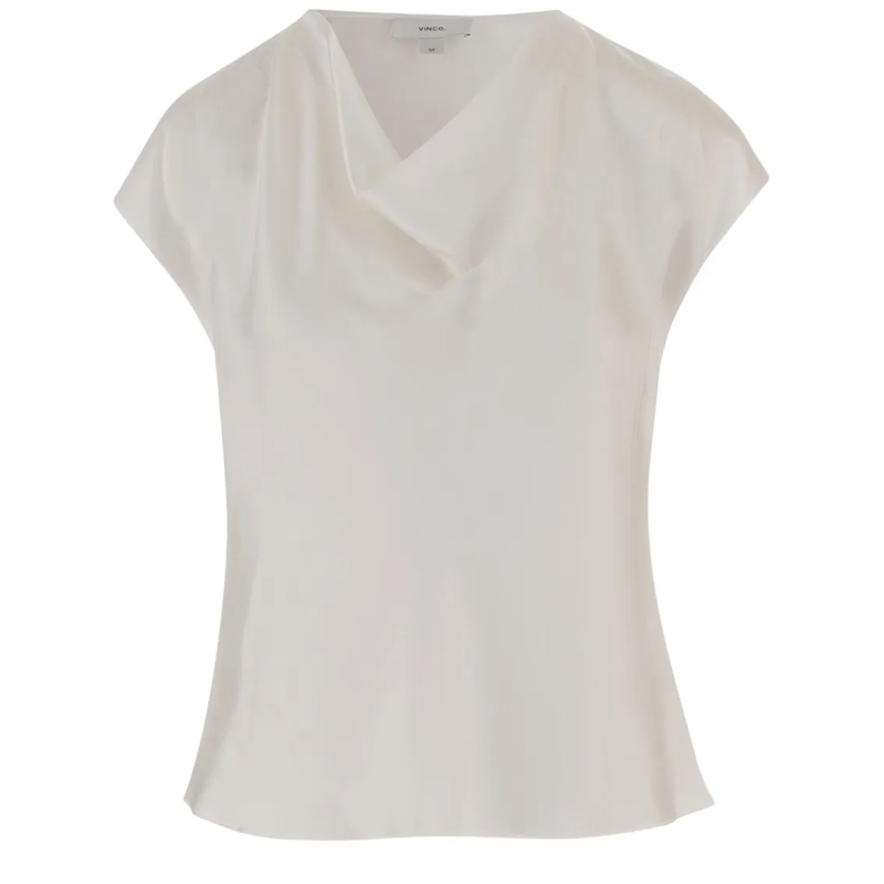 Vince Blouse Silk Satin Shirt With Hooded Neckline Grey