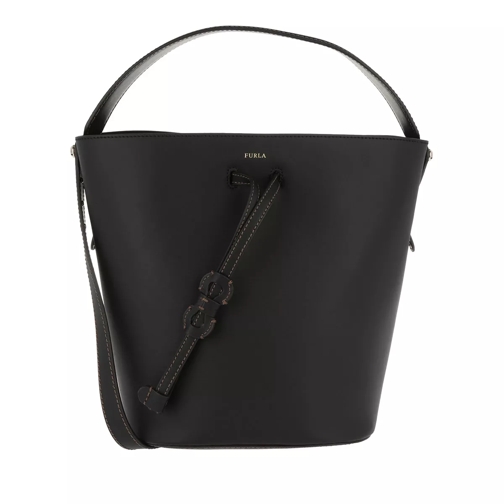 Furla Vittoria Small Bucket Bag Drawstring Leather Black Bucket Bag