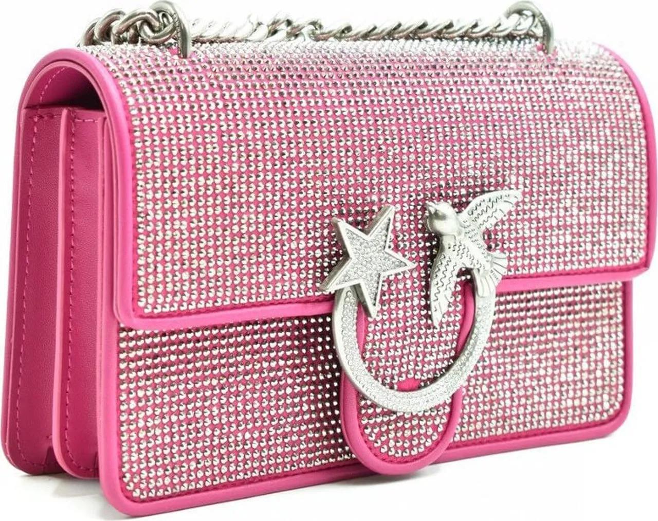 Pinko Zwarte leren Mini Love Bag met strass Black Dames