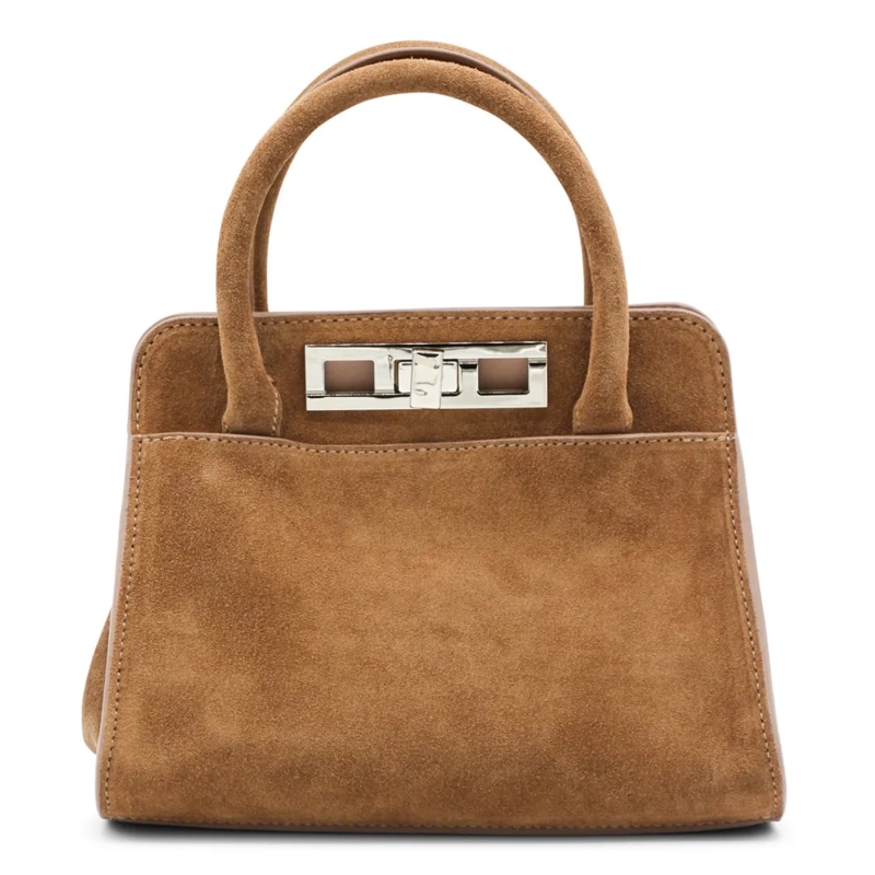 Fabiana Filippi Schultertasche Structured Suede Top Handle Bag With Silver-Tone H Brown
